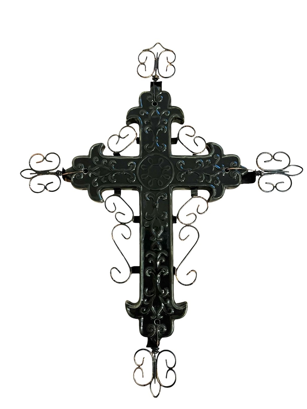 Hobby Lobby Black Metal Ceramic Wall Cross - Elegant Scrollwork